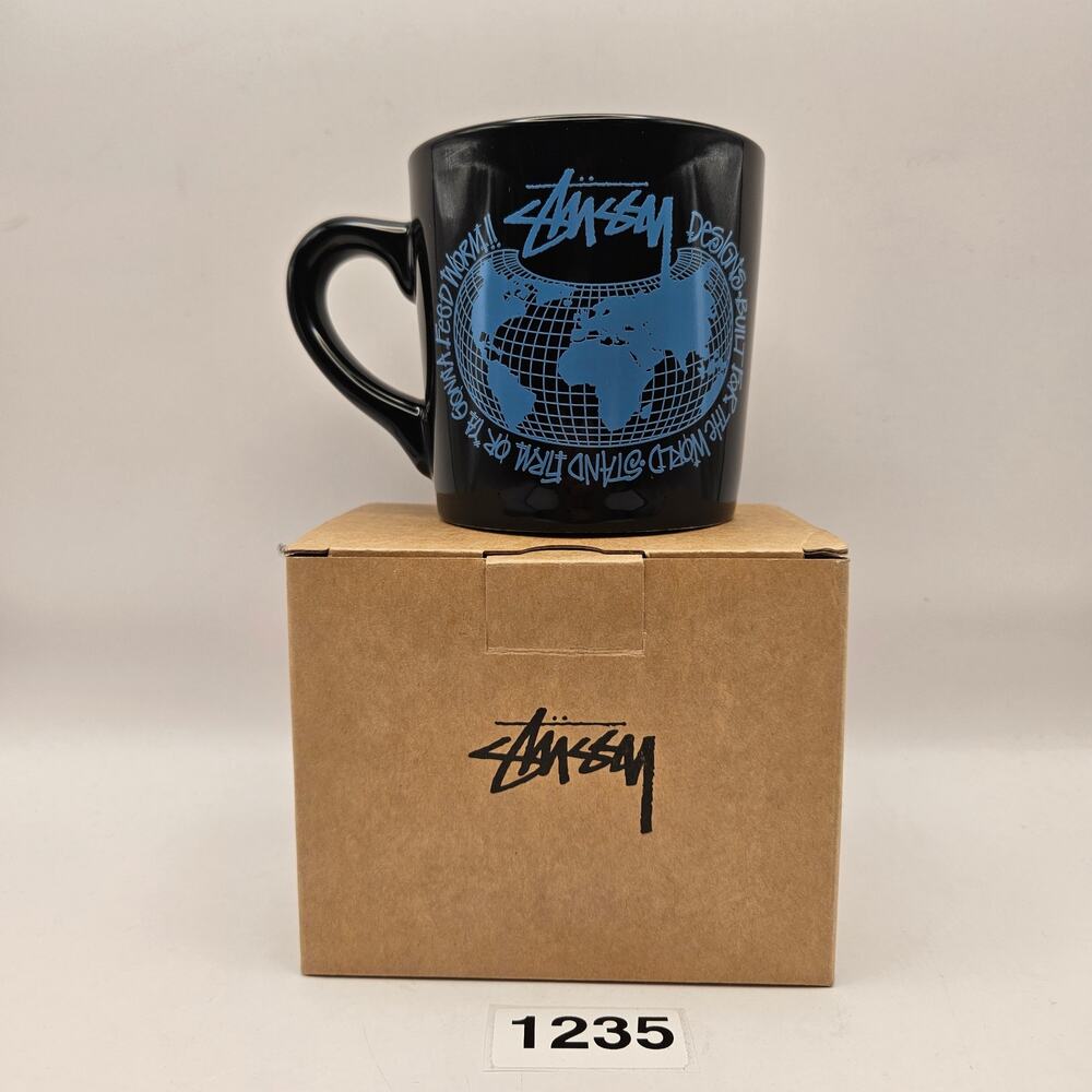 STUSSY WORLD MUG BLACK BLUE 138829 WORLD MAP